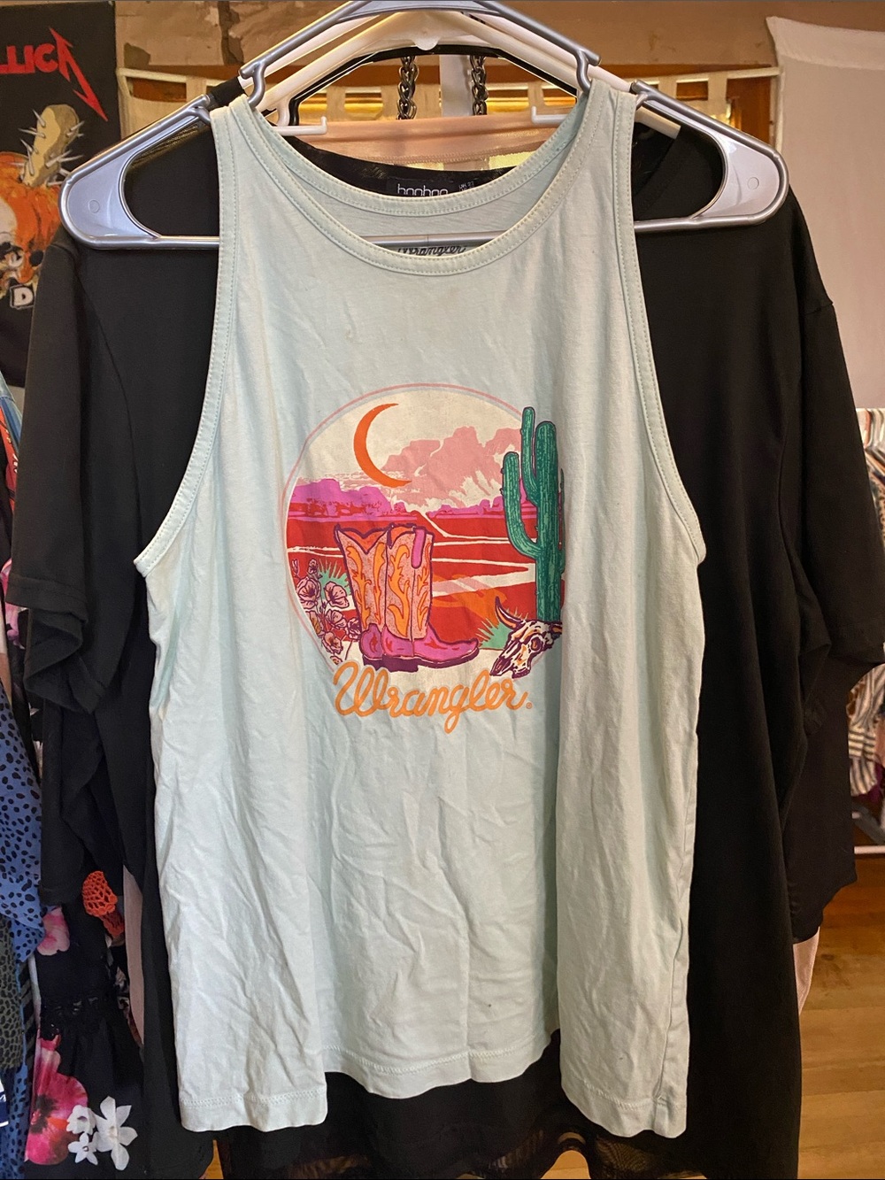 Wrangler Light Minty Blue Tank with Desert Graphic and Multicolor Accents